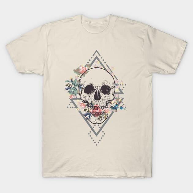 Skull Floral Boho T-Shirt by Manlangit Digital Studio